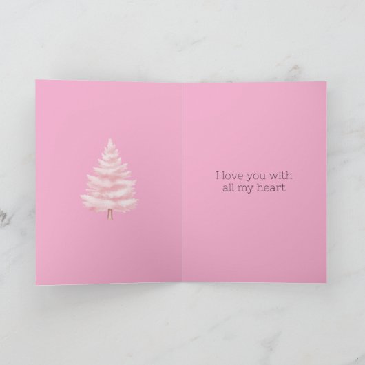Pink Christmas Tree Gold Snowflakes Kaart (Binnen)