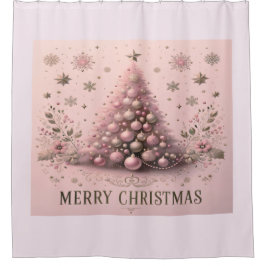 Pink Christmas Tree Merry Christmas Douchegordijn