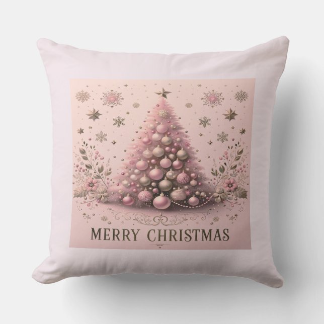 Pink Christmas tree Merry Christmas Kussen (Voorkant)