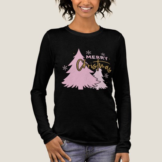 Pink Christmas Tree Merry Christmas Tri-Blend Shirt (Voorkant)