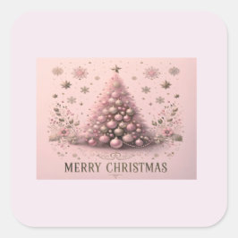 Pink Christmas Tree Merry Christmas Vierkante Sticker
