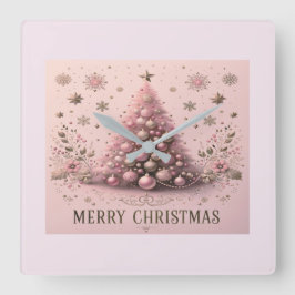 Pink Christmas Tree Merry Christmas Wall Clock Vierkante Klok