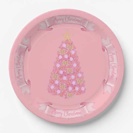 Pink Christmas Tree Paper Plate Papieren Bordje (Voorkant)