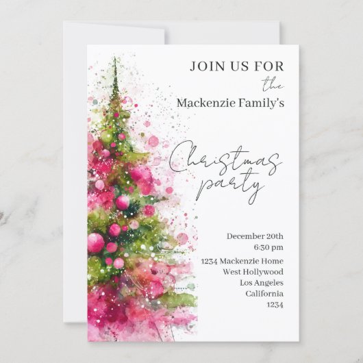  Pink Christmas Tree Party Personalized Invitation Feestdagenkaart (Voorkant)