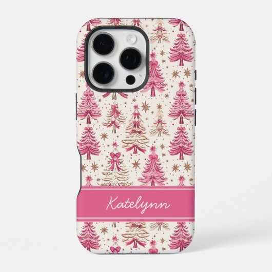 Pink Christmas Tree Phone Case | Personalized iPhone Hoesje (Achterkant)