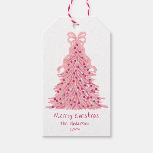 Pink Christmas Tree Pink Bow Cadeaulabel (Voorkant)