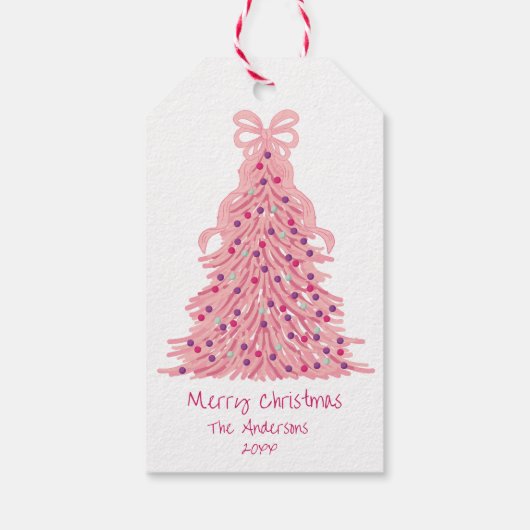 Pink Christmas Tree Pink Bow Cadeaulabel (Achterkant)