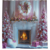Pink Christmas Tree Pink Candles Fireplace Ostrich Douchegordijn (Voorkant)