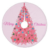 Pink Christmas Tree Skirt Fleece Kerstboom Rok (Voorkant)