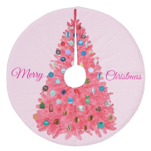 Pink Christmas Tree Skirt Fleece Kerstboom Rok (Voorkant)