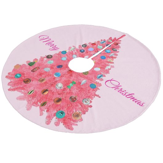Pink Christmas Tree Skirt Fleece Kerstboom Rok (Gekanteld)