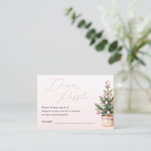 Pink Christmas Tree Winter Girl Diaper Raffle Informatiekaartje (Staand voorkant)