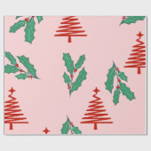 Pink Christmas trees and holly's Cadeaupapier (Vlak)