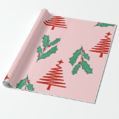 Pink Christmas trees and holly's Cadeaupapier (Uitgerold)