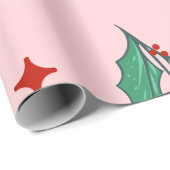 Pink Christmas trees and holly's Cadeaupapier (Rol Hoek)