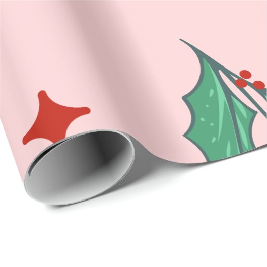 Pink Christmas trees and holly's Cadeaupapier (Rol Hoek)