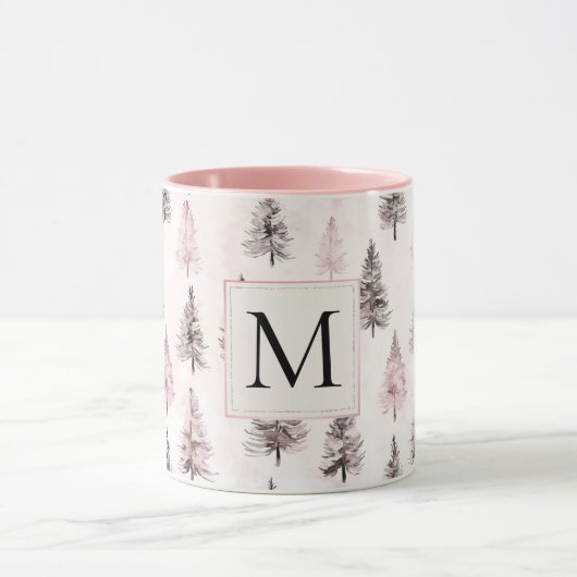 Pink Christmas Trees Monogram Mok (Midden)