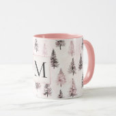Pink Christmas Trees Monogram Mok (Voorkant rechts)