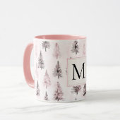 Pink Christmas Trees Monogram Mok (Voorkant links)
