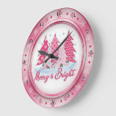 Pink Christmas Trees Round Holiday Design Grote Klok (Hoek)
