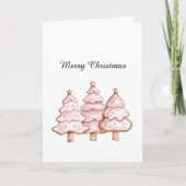Pink Christmas Trees with Gold Stars Kaart (Voorkant)