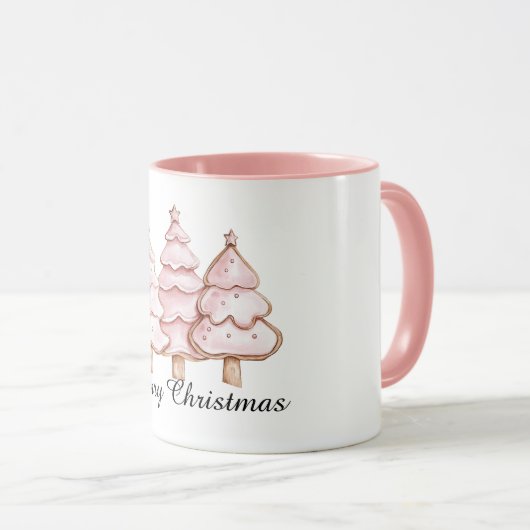 Pink Christmas Trees with Gold Stars Mok (Voorkant rechts)