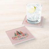 Pink Christmas Vibes Glass Coaster Glazen Onderzetter (Schuin)