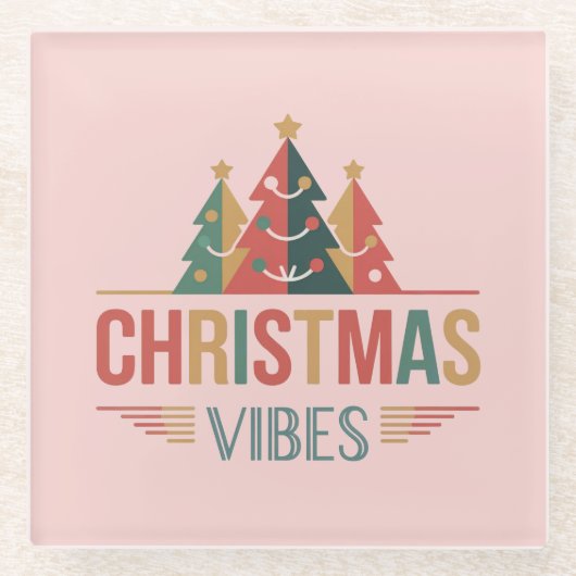 Pink Christmas Vibes Glass Coaster Glazen Onderzetter (Voorkant)