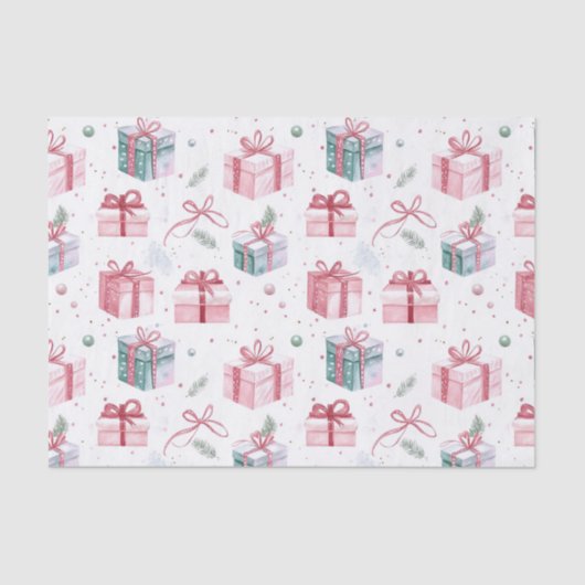 Pink Christmas Vintage Gift Packages Tissue Paper Tissuepapier (Voorkant)