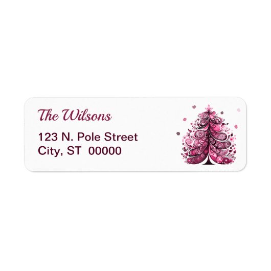 Pink Christmas Whimsical Tree Retouradres Etiket (Voorkant)