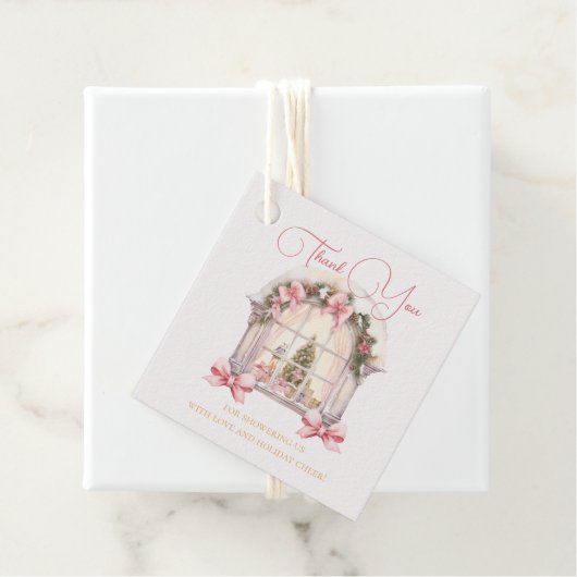 Pink Christmas Window Baby Shower Watercolor  Bedankjes Labels (In situ)