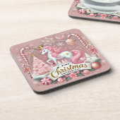 Pink Christmas Wonderland Unicorn Bier Onderzetter (Linkerzijde)
