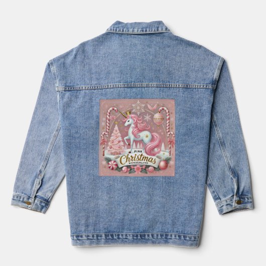 Pink Christmas Wonderland Unicorn Denim Jacket (Achterkant)