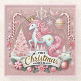 Pink Christmas Wonderland Unicorn Glazen Onderzetter