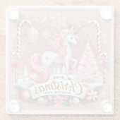 Pink Christmas Wonderland Unicorn Glazen Onderzetter (Achterkant)
