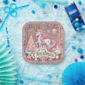 Pink Christmas Wonderland Unicorn  Papieren Bordje (Feest)