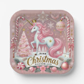 Pink Christmas Wonderland Unicorn  Papieren Bordje (Voorkant)