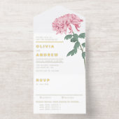 Pink Chrysanthemum Botanical Wedding All In One Uitnodiging (Binnenkant)