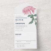 Pink Chrysanthemum Botanical Wedding All In One Uitnodiging (Binnen)