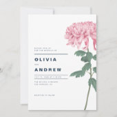 Pink Chrysanthemum Botanical Wedding Kaart (Voorkant)