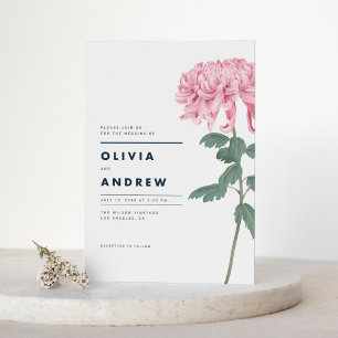 Pink Chrysanthemum Botanical Wedding Kaart