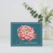 Pink Chrysanthemum Cyan Backdrop Gefeliciteerd Briefkaart (Staand voorkant)