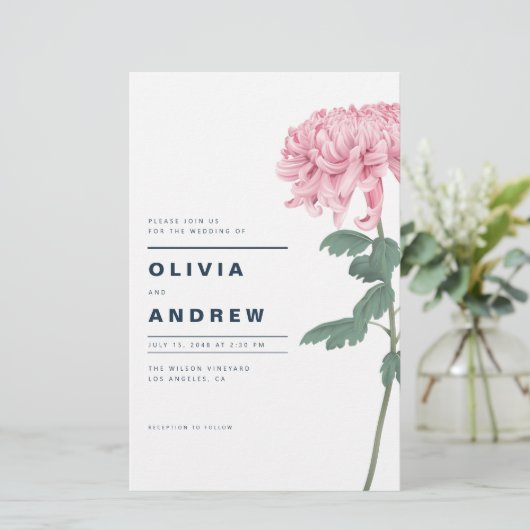 Pink Chrysanthemum Floral Wedding Invitation (Staand voorkant)