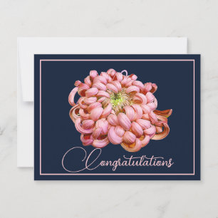Pink Chrysanthemum Navy Gefeliciteerd met achtergr Briefkaart