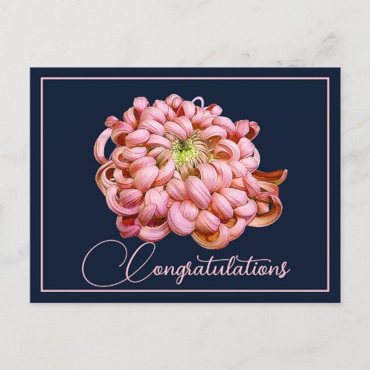 Pink Chrysanthemum Navy Gefeliciteerd met achtergr Briefkaart (Voorkant)