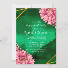 Pink Chrysanthemums Gold Engagement Party Kaart