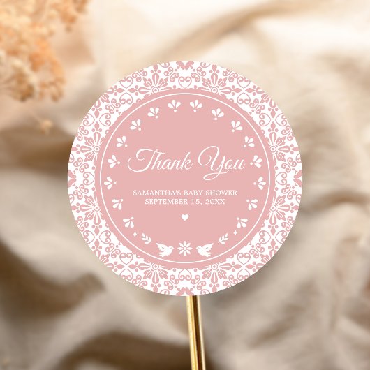 Pink Cielito Lindo Papel Picado Baby Shower Ronde Sticker