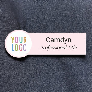 Pink Circle Nametag met Bedrijf Logo Rond Gevormd Naamplaatje