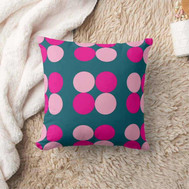 Pink Circles on Green Throw Pillow Kussen (Deken)