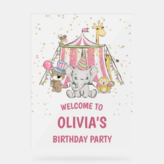 Pink Circus Verjaardag Welkom Acryl Bord (Voorkant)